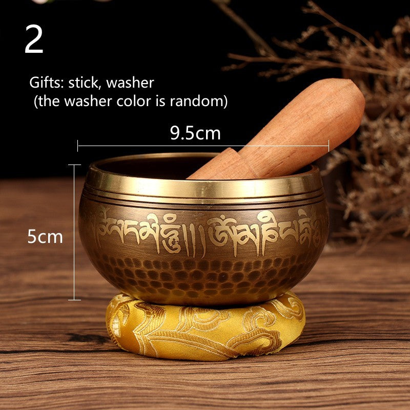 Tibetan Singing Bowl Set | Handmade Copper Bowl with Mallet & Embroidered Pad | Buddha Mantra Design for Meditation