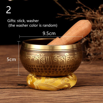 Tibetan Singing Bowl Set | Handmade Copper Bowl with Mallet & Embroidered Pad | Buddha Mantra Design for Meditation