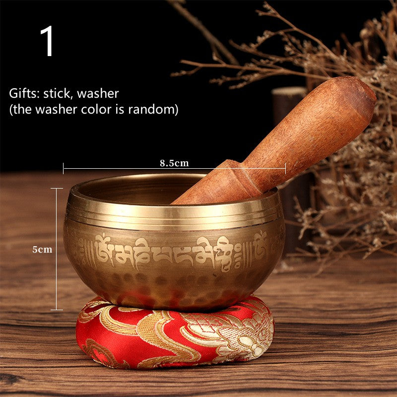 Tibetan Singing Bowl Set | Handmade Copper Bowl with Mallet & Embroidered Pad | Buddha Mantra Design for Meditation