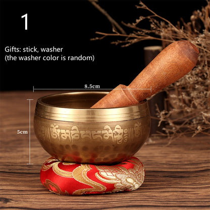 Tibetan Singing Bowl Set | Handmade Copper Bowl with Mallet & Embroidered Pad | Buddha Mantra Design for Meditation