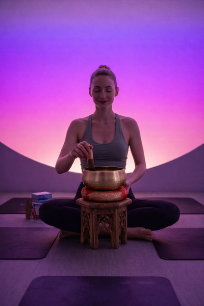 Tibetan Singing Bowl Set | Handmade Copper Bowl with Mallet & Embroidered Pad | Buddha Mantra Design for Meditation