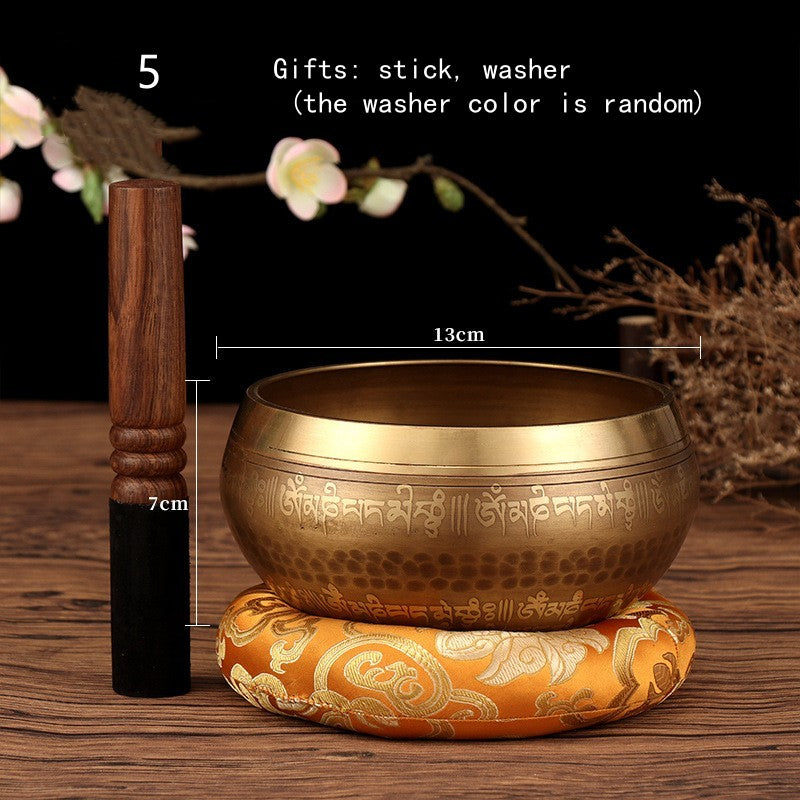 Tibetan Singing Bowl Set | Handmade Copper Bowl with Mallet & Embroidered Pad | Buddha Mantra Design for Meditation