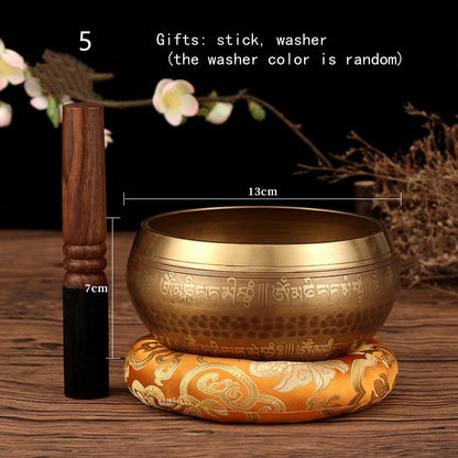 Tibetan Singing Bowl Set | Handmade Copper Bowl with Mallet & Embroidered Pad | Buddha Mantra Design for Meditation
